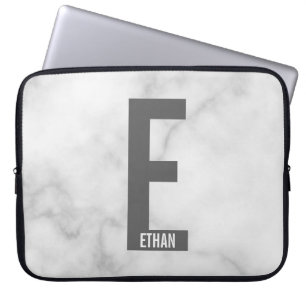 Funda Para Portátil Monograma y nombre personalizados en negrita moder