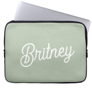 Funda Para Portátil Monograma y nombre personalizados verde sabio mode