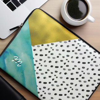 Funda Para Portátil Monogramación de medios mixtos verde azulados y de