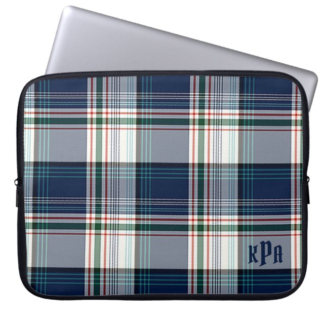 Funda Para Portátil Monogramado Blue & White Multi Thread Plantado (Frente)