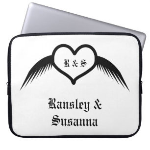 Funda Para Portátil Monogramado Boda gótico Personalizado del corazón 