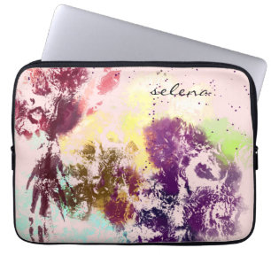 Funda Para Portátil Monogramado botánico de floral rosa morado artísti