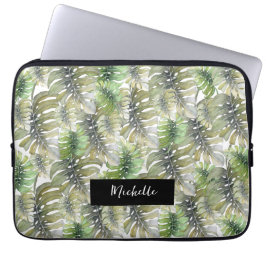 Funda Para Portátil Monogramado de la Palm Pastel Tropical Monstera