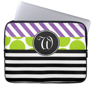FUNDA PARA PORTÁTIL MONOGRAMADO DE LAS FRANJAS NEGRAS VERDES