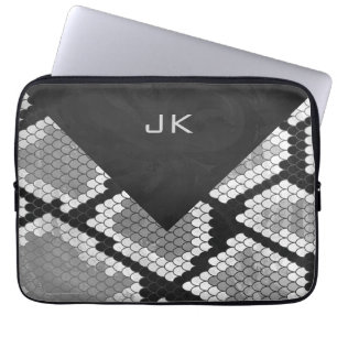 Funda Para Portátil Monogramado gris, blanco y negro piel de serpiente
