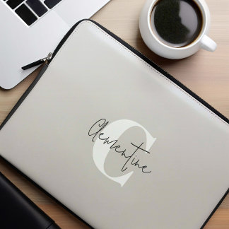 Funda Para Portátil Monogramado Minimalista moderno beige