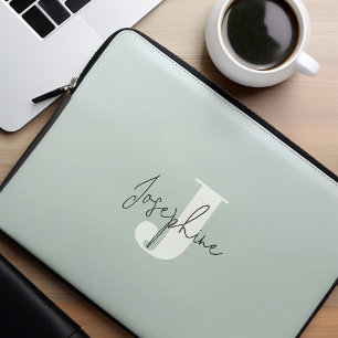 Funda Para Portátil Monogramado Minimalista moderno verde suave