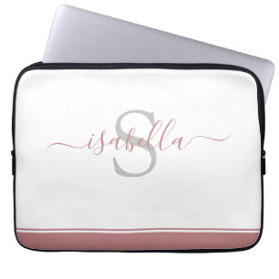 Funda Para Portátil Monogramado Primer Rosa Elegante Script Dusty