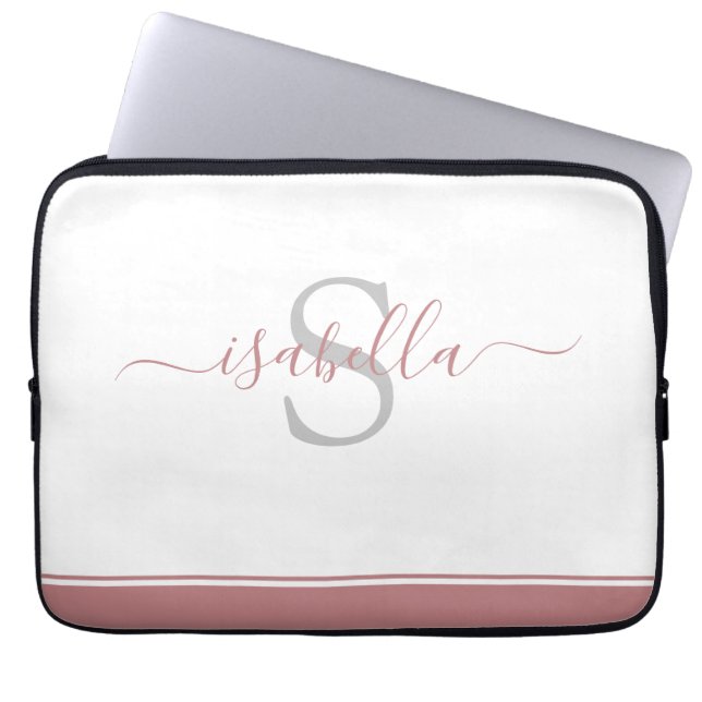 Funda Para Portátil Monogramado Primer Rosa Elegante Script Dusty (Frente)