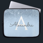Funda Para Portátil Monogramado Purpurina azul Glam y Moda esparkle<br><div class="desc">Purpurina Baby Blue Ombre Faux y Funda Sparkle Modern and Elegant Monogram. Este funda se puede personalizar para incluir su nombre inicial y su nombre de pila.</div>