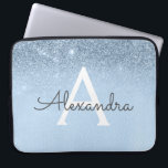 Funda Para Portátil Monogramado Purpurina azul Glam y Moda esparkle<br><div class="desc">Purpurina Baby Blue Ombre Faux y Funda Sparkle Modern and Elegant Monogram. Este funda se puede personalizar para incluir su nombre inicial y su nombre de pila.</div>