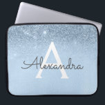 Funda Para Portátil Monogramado Purpurina azul Glam y Moda esparkle<br><div class="desc">Purpurina Baby Blue Ombre Faux y Funda Sparkle Modern and Elegant Monogram. Este funda se puede personalizar para incluir su nombre inicial y su nombre de pila.</div>