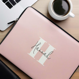 Funda Para Portátil Monogramado rosa Minimalista moderno