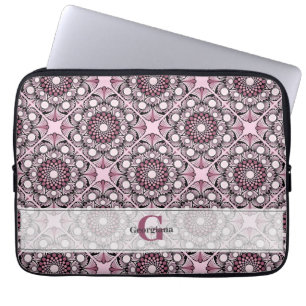 Funda Para Portátil Monogramado Tile Dusky Rosa cerezo Blossom Mandala