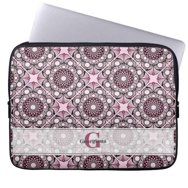 Funda Para Portátil Monogramado Tile Dusky Rosa cerezo Blossom Mandala (Frente)