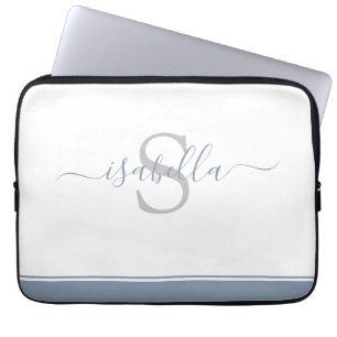 Funda Para Portátil Monogrammed Initial Elegant Script Dusty Blue