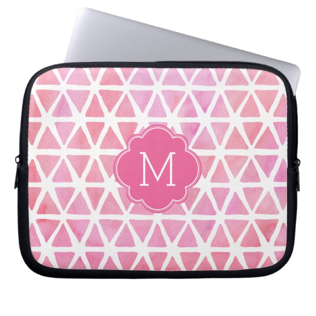 Funda Para Portátil Monogrammed Pink Watercolor Geometric Pattern (Frente)
