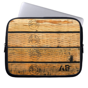 Funda Para Portátil Monogrammed Wood Planks Stamped w "Made in USA"
