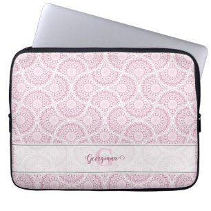 Funda Para Portátil Monogramo Art Deco Rosa Confetti Lace Mandala