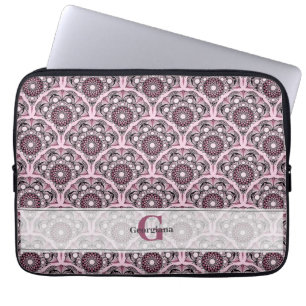 Funda Para Portátil Monogramo Deco Dusky Rosa cerezo Blossom Mandala