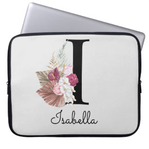 Funda Para Portátil Monogramo Inicial I Pink Boho Floral