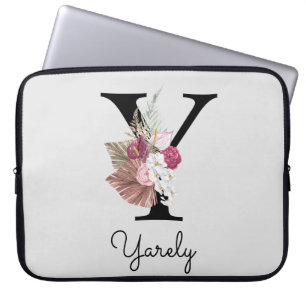 Funda Para Portátil Monogramo Y Pink Boho Floral