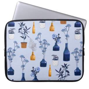 Funda Para Portátil Monotone de flores modernas y jarrón, maceta con b