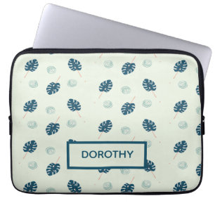 Funda Para Portátil Monstera tropical deja monograma en azul