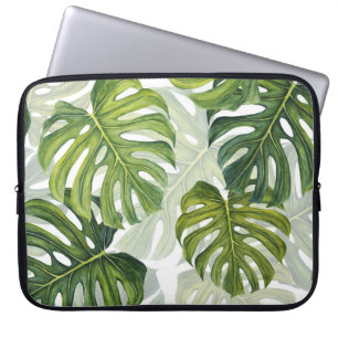 Funda Para Portátil Monstera verde acuarela tropical