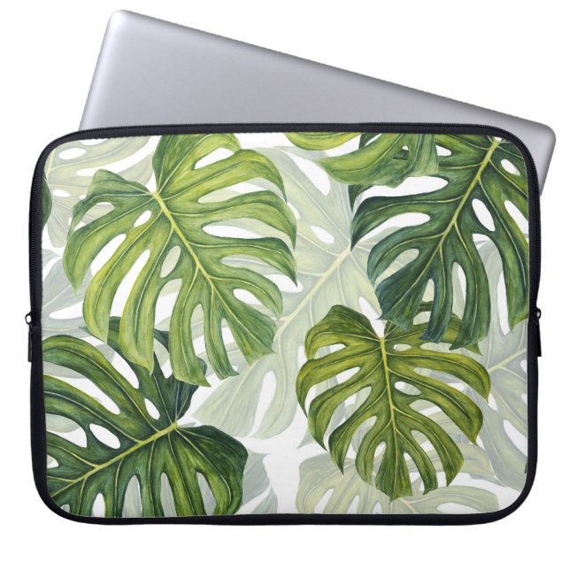 Funda Para Portátil Monstera verde acuarela tropical (Frente)