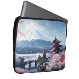 Funda Para Portátil Montaña Fuji pintada en temporada de flores de cer