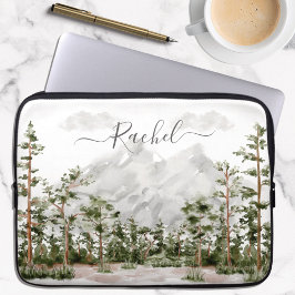 Funda Para Portátil Montaña y bosque de acuarela monogramada