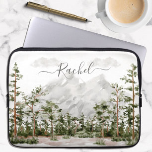 Funda Para Portátil Montaña y bosque de acuarela monogramada