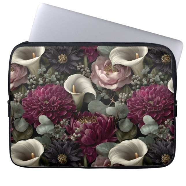 Funda Para Portátil Moody Floral Pattern with Dahlias and Calla Lilies (Frente)