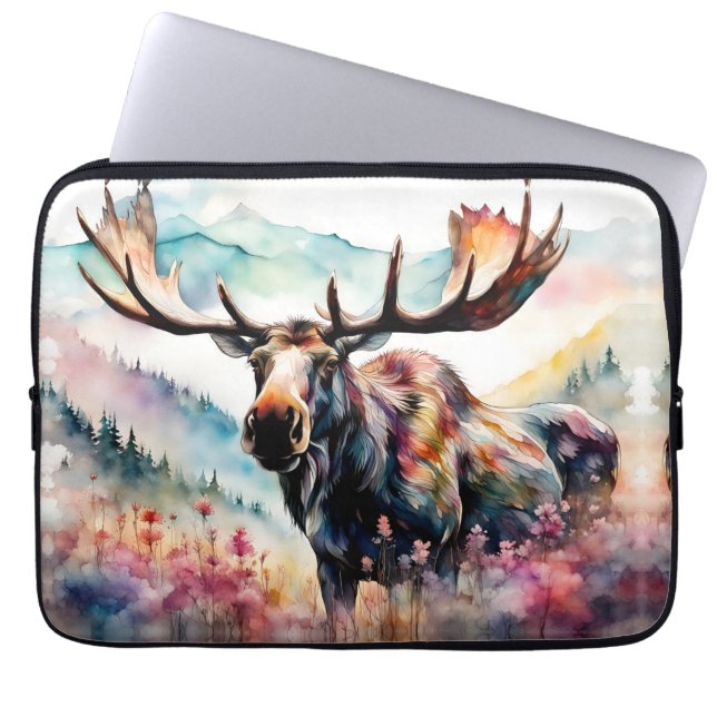 Funda Para Portátil Moose in Wildflowers acuarela (Frente)