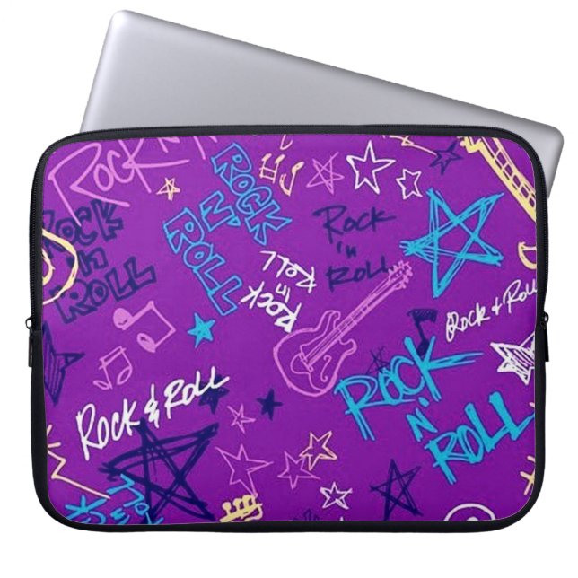 Funda para portátil morada estrella del rock rock  (Frente)