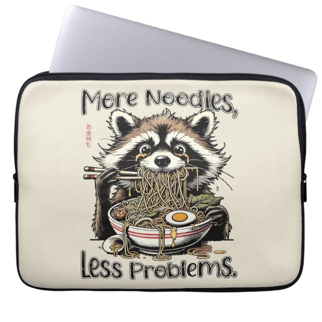 Funda Para Portátil More noodles less problems raccoon eating ramen (Frente)