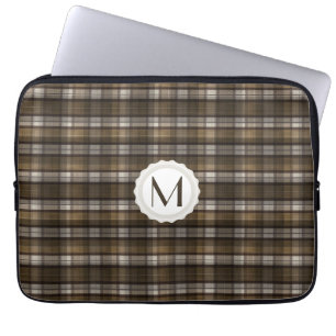 Funda Para Portátil Moreno y monograma personalizado tela escocesa de
