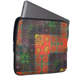 Funda Para Portátil Mosaico kaleidoscopio entre verde y coral y marrón