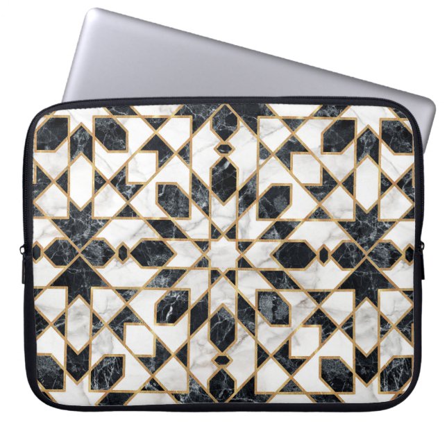 Funda Para Portátil Mosaico marroquí de mármol blanco y negro (Frente)