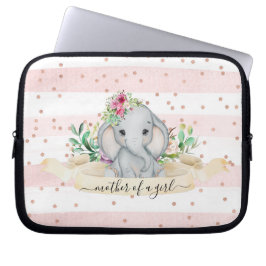 Funda Para Portátil Mother of a Girl - Baby Elephant and Flowers 