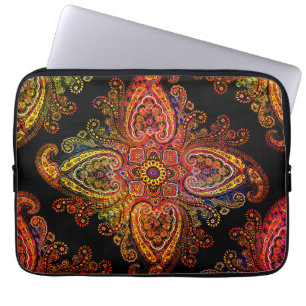 Funda Para Portátil Motivo de Paisley Multicolor sobre Negro 002