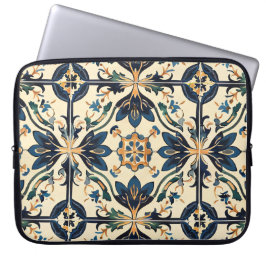 Funda Para Portátil Moto floral azul y oro artesanal