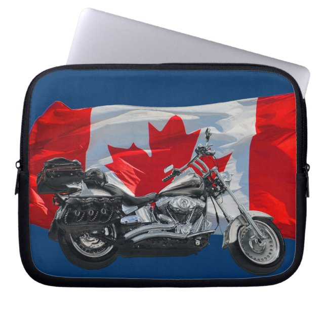 Funda Para Portátil Motocicleta y bandera de Canadá Mangas Patrióticas (Frente)
