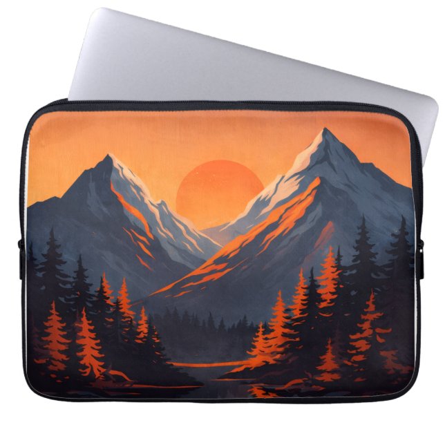 Funda Para Portátil Mountain Sunset Reflection Fiery Orange Sky  (Frente)