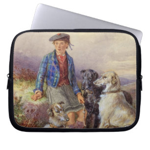 Funda Para Portátil Muchacho escocés con los wolfhounds en un landsca