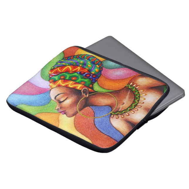 Funda Para Portátil Mujer africana con tejidos tradicionales de cera (Superior anverso)