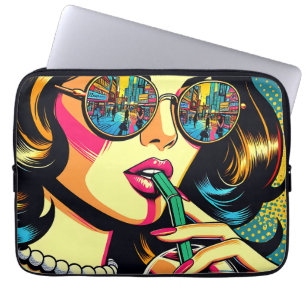 Funda Para Portátil Mujer Bonita de Cómic de Pop Art Bebiendo Boba
