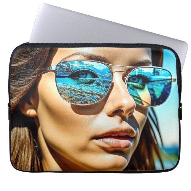 Funda Para Portátil Mujer bonito con reflexión sobre gafas de sol en l (Frente)