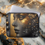 Funda Para Portátil Mujer bonito en etéreo de oro<br><div class="desc">Ai arte que representa a una hermosa mujer con flores de oro en su cabello y un aspecto etéreo místico.</div>